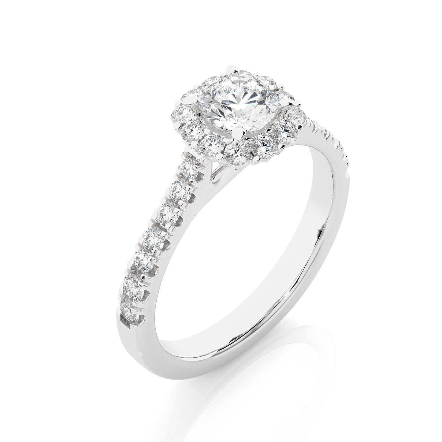 Round Halo Moissanite Lab Diamond Vermeil Engagement Ring