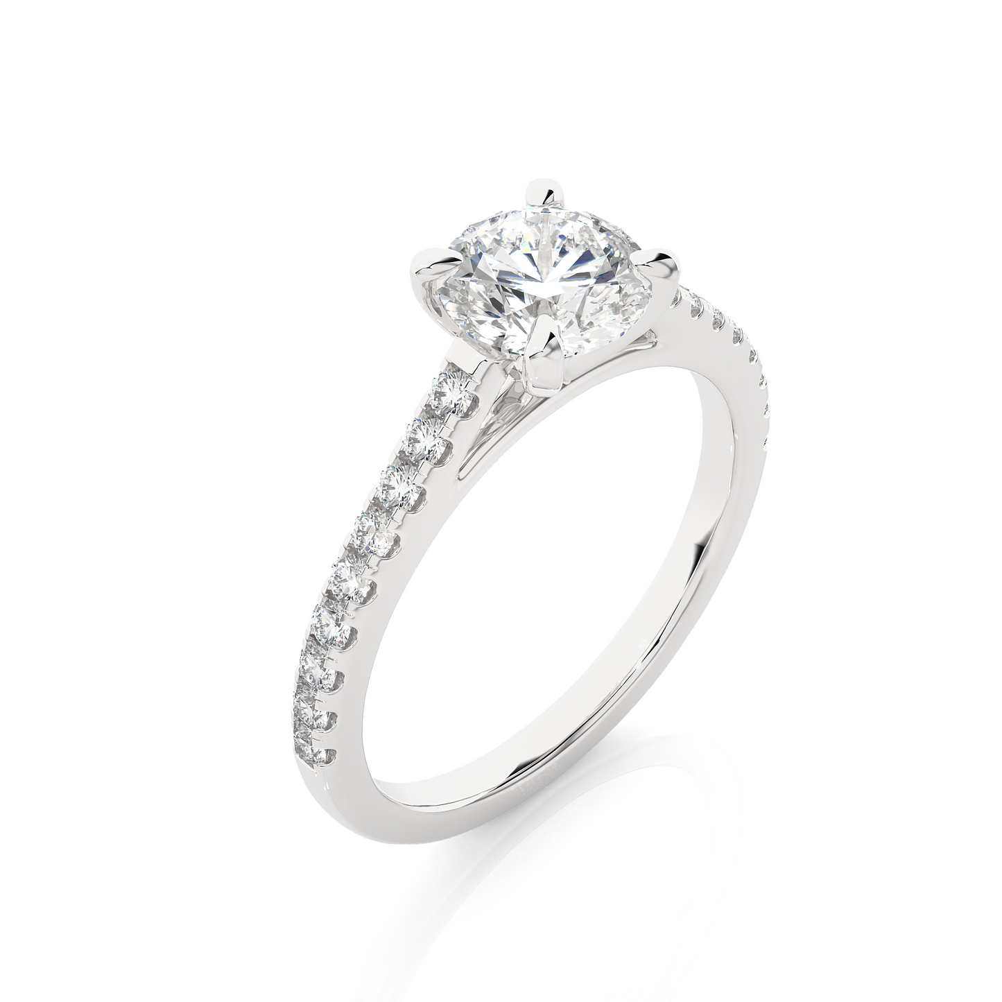 Vermeil Round Moissanite Diamond Pavé Solitaire Luxury Engagement Ring