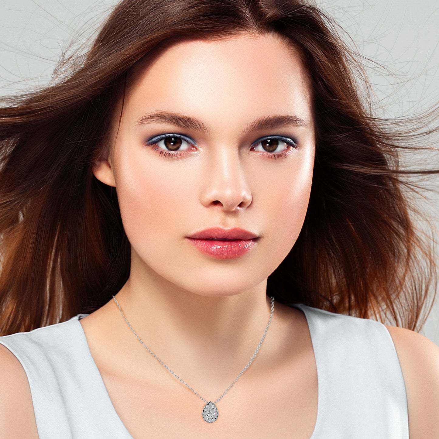 Pear Cut Lab Diamond Halo Pendant Necklace