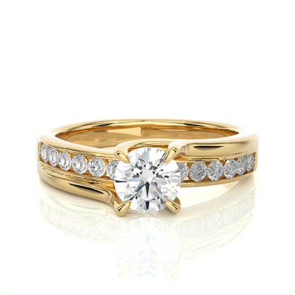 Round Solitaire Split Shank Moissanite Lab Diamond Vermeil Ring
