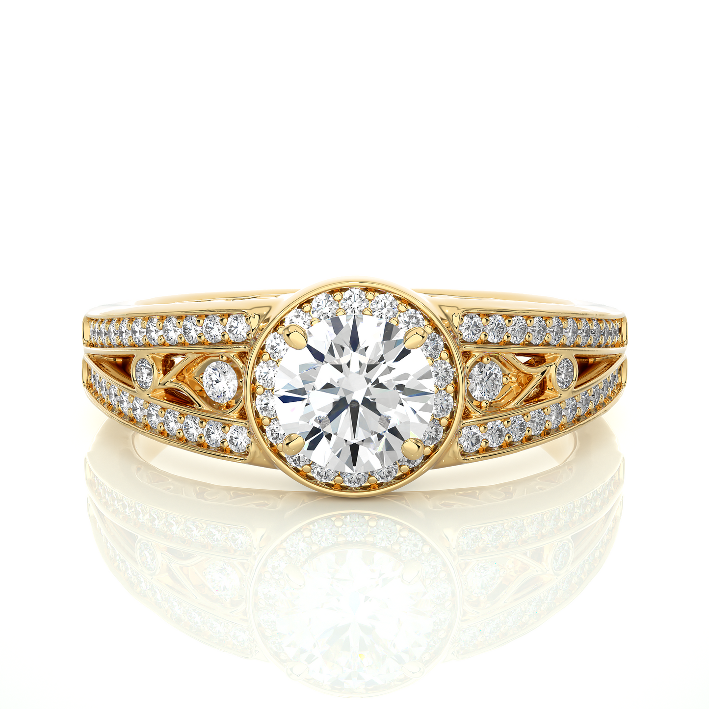 Vintage Halo Moissanite Lab Diamond Vermeil Ring