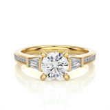 Round Diamond Three Stone Engagement Ring With Baguette Side Stones