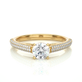 Elegant Solitaire Pave Lab Moissanite Diamond Vermeil Engagement Ring