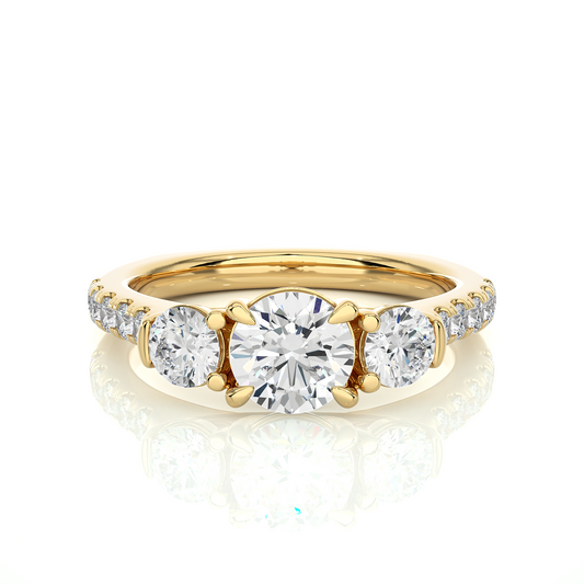 Round Lab Diamond Three Stone Engagement RIng