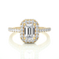 Emerald Cut Halo Diamond Moissanite Vermeil Ring