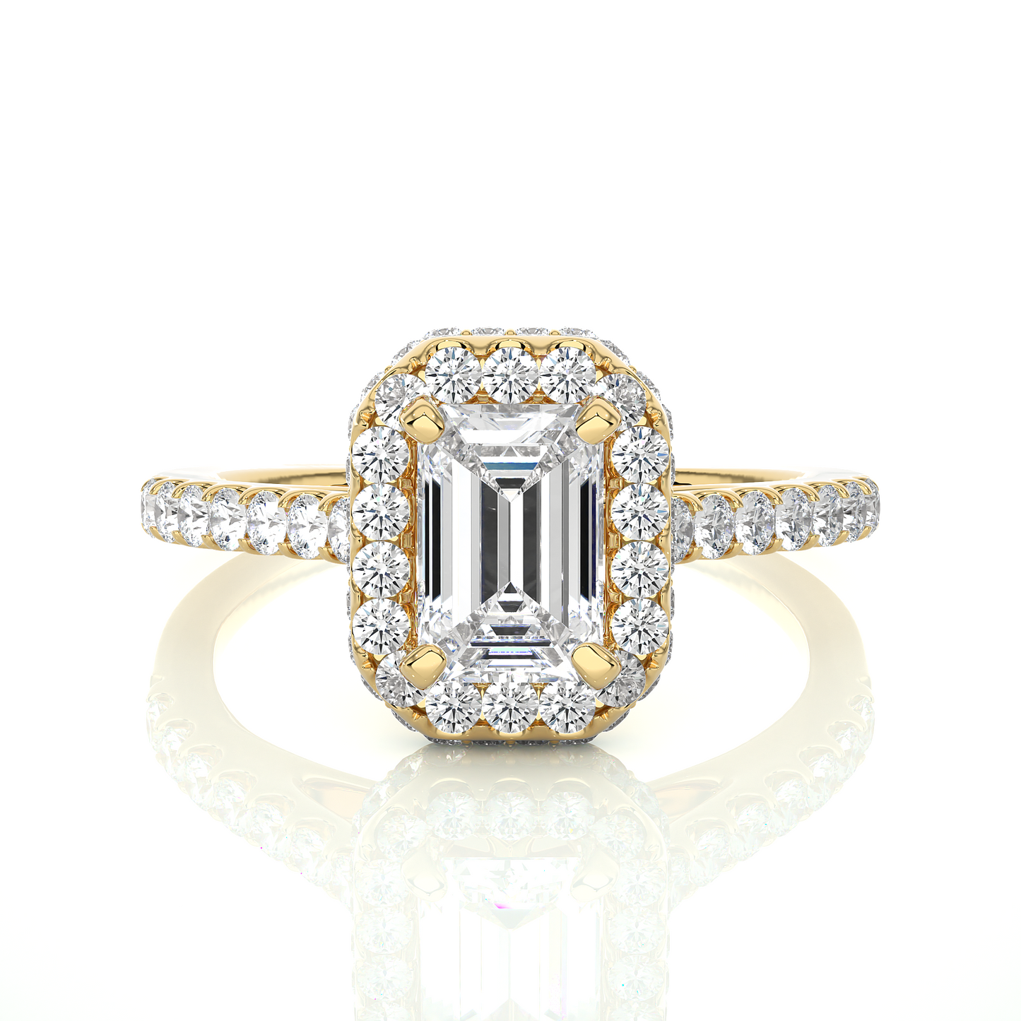 Emerald Cut Halo Diamond Moissanite Vermeil Ring