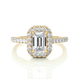 Emerald Cut Halo Diamond Moissanite Vermeil Ring