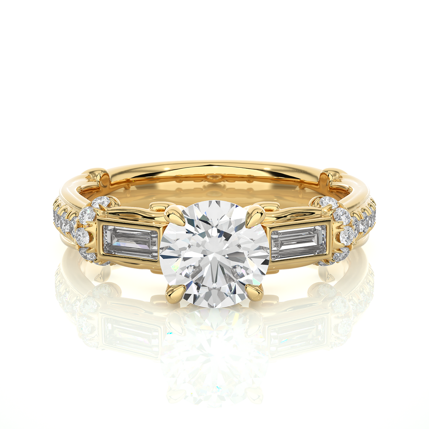 Vintage Round Baguette Moissanite Lab Diamond Vermeil Ring