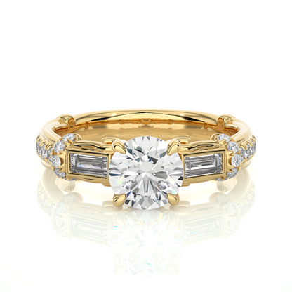 Vintage Round Baguette Moissanite Lab Diamond Vermeil Ring