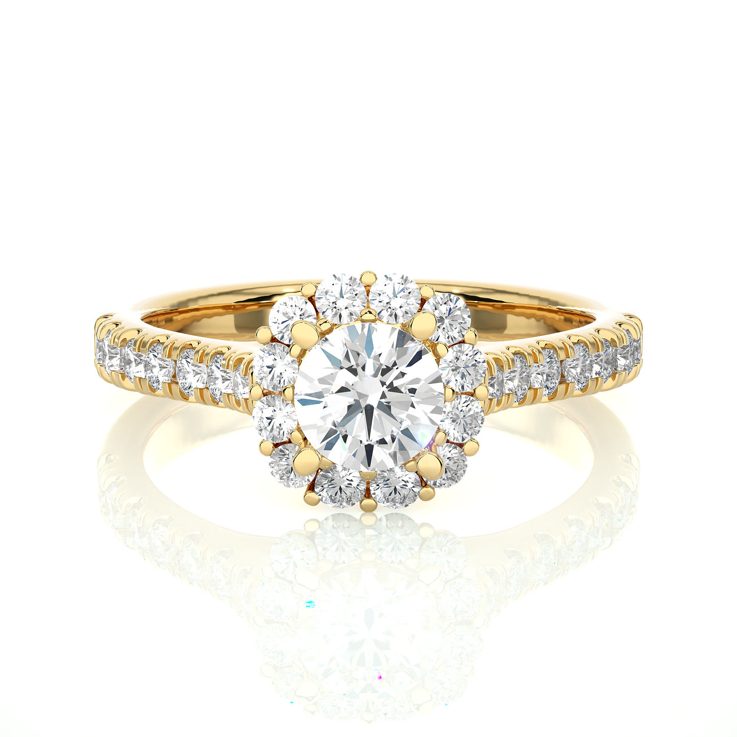 Round Halo Moissanite Lab Diamond Vermeil Engagement Ring