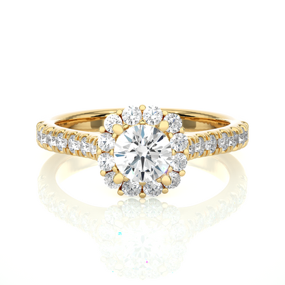 Round Halo Moissanite Lab Diamond Vermeil Engagement Ring