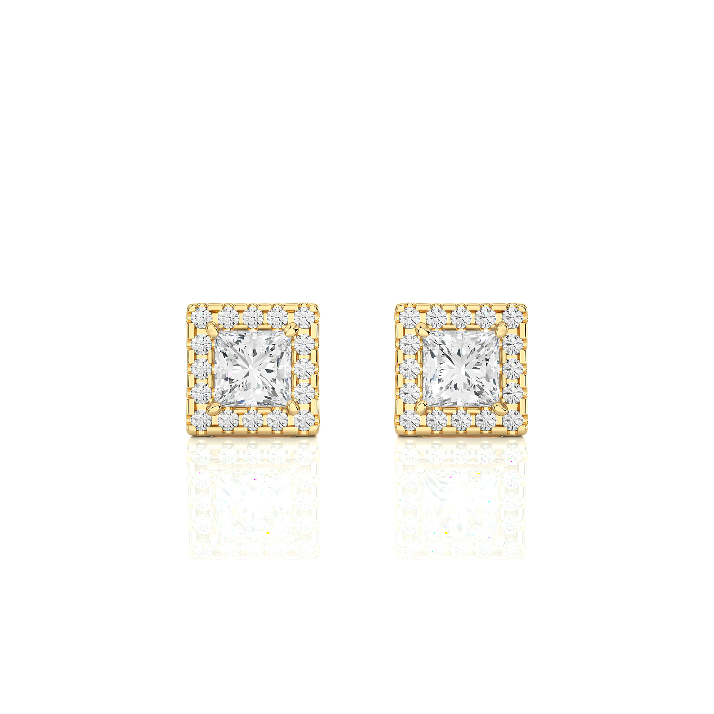 Vermeil Princess Halo Moissanite Lab Diamond Luxury Stud Earrings