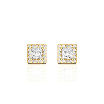 Vermeil Princess Halo Moissanite Lab Diamond Luxury Stud Earrings