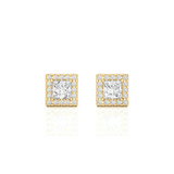 Vermeil Princess Halo Moissanite Lab Diamond Luxury Stud Earrings