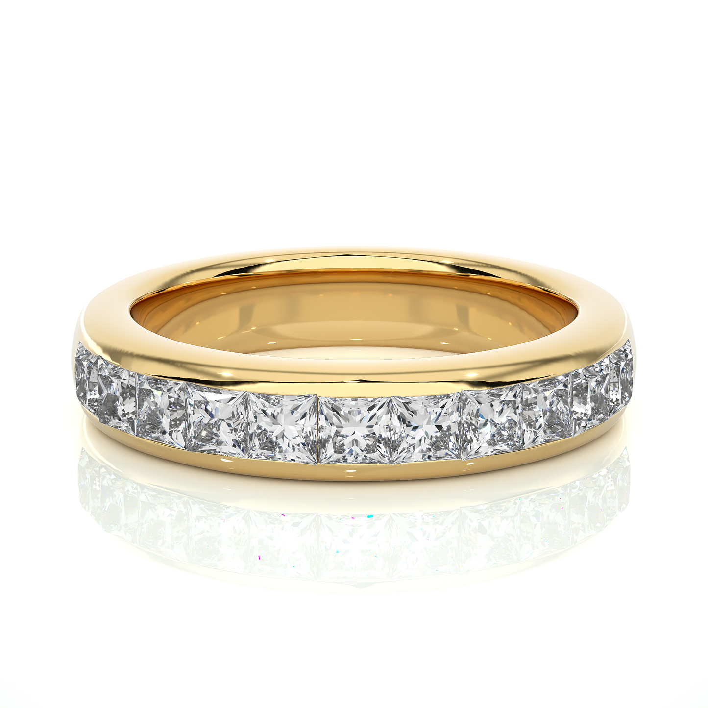 Princess Cut Lab Moissanite Diamond Vermeil Wedding Band Ring