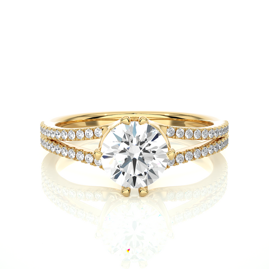 Round Moissanite Lab Diamond Split Shank Engagement Ring