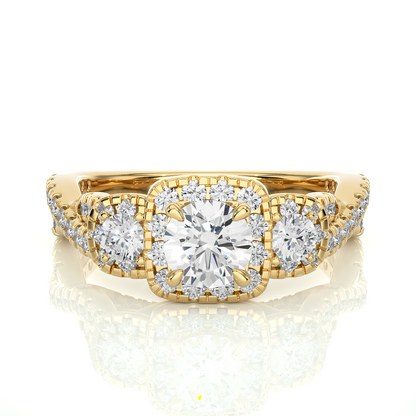 Lab & Moissanite Diamond Halo Three Stone Engagement Ring