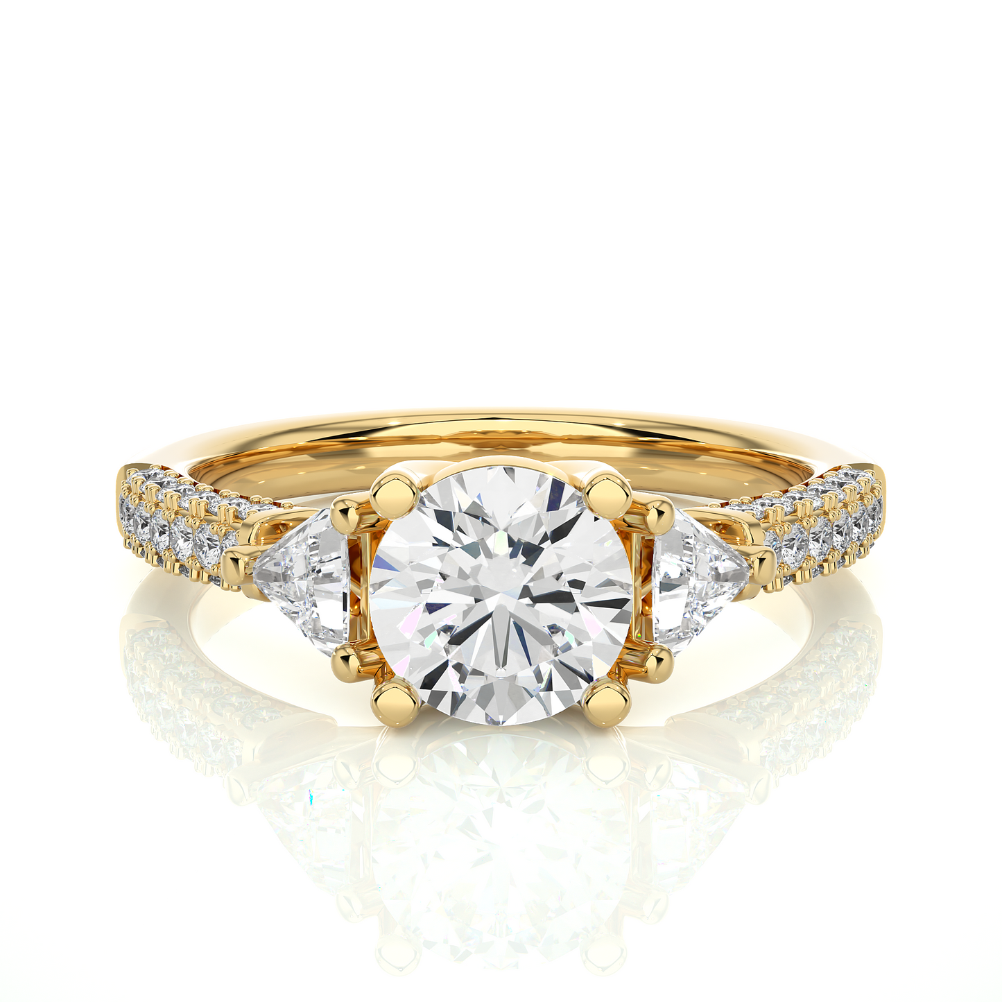 Three Stone Lab Diamond Engagement Ring With Trillion Side Stones
