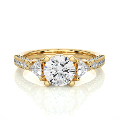 Three Stone Lab Diamond Engagement Ring With Trillion Side Stones