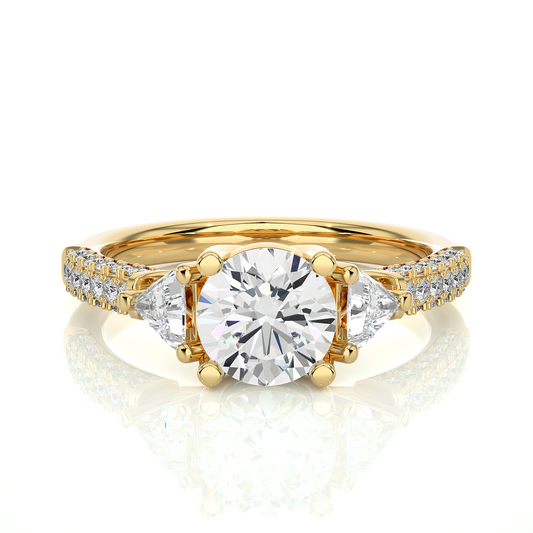 Three Stone Lab Diamond Engagement Ring With Trillion Side Stones