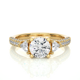 Three Stone Lab Diamond Engagement Ring With Trillion Side Stones