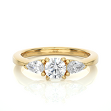 Three Stone Round Lab & Moissanite Diamond Engagement Ring With Pear Side Stones