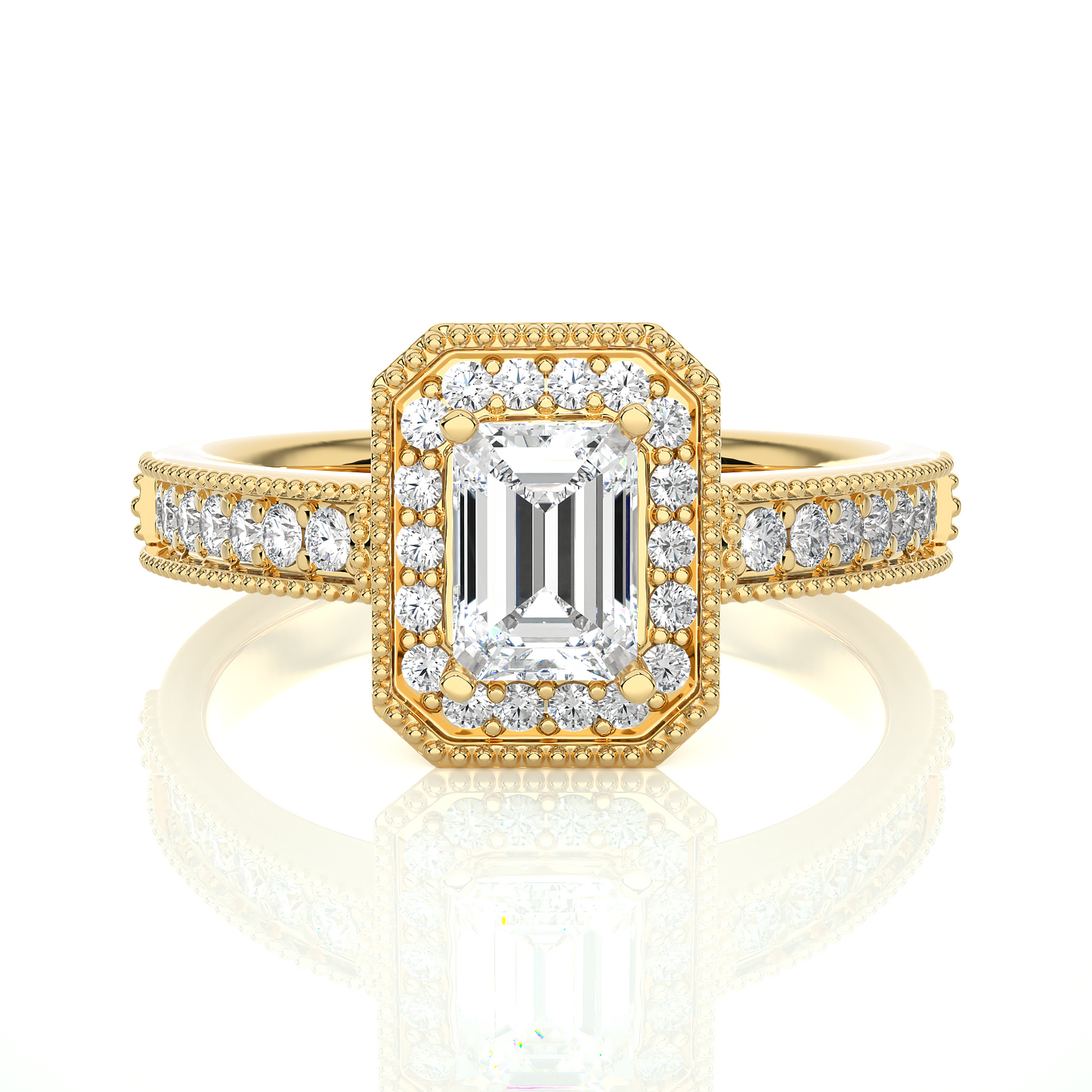Emerald Cut Halo Vermeil Moissanite Lab Diamond Ring