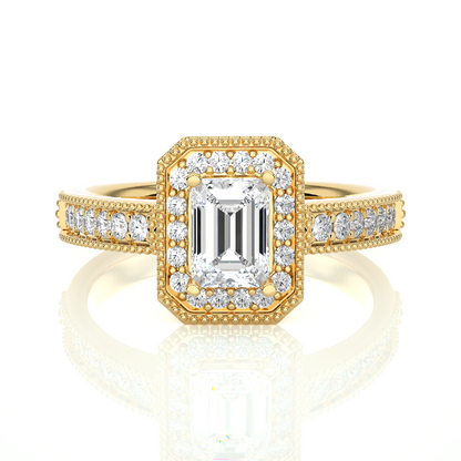 Emerald Cut Halo Vermeil Moissanite Lab Diamond Ring