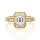 Emerald Cut Halo Vermeil Moissanite Lab Diamond Ring