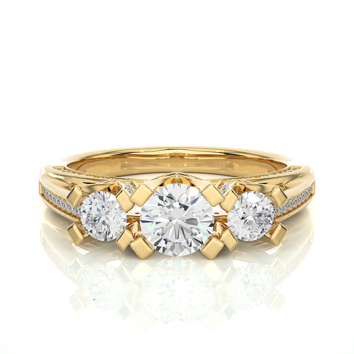 Three Stone Diamond Hidden Halo Engagement Ring