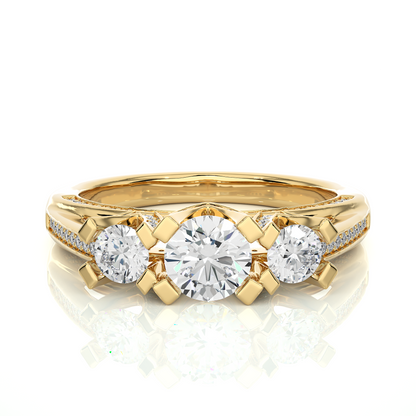 Three Stone Diamond Hidden Halo Engagement Ring