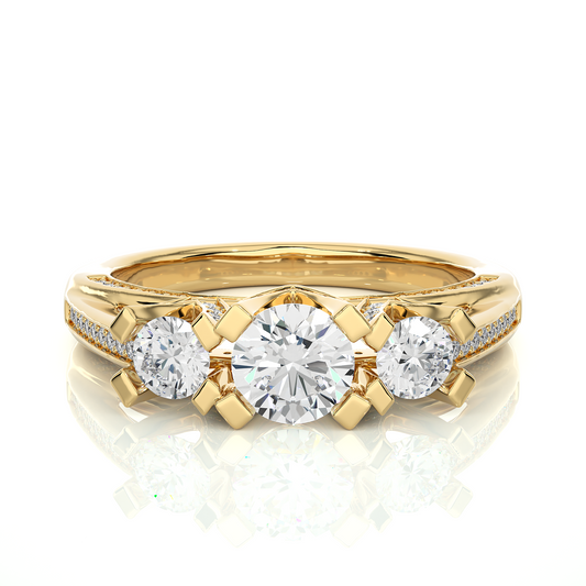 Three Stone Diamond Hidden Halo Engagement Ring