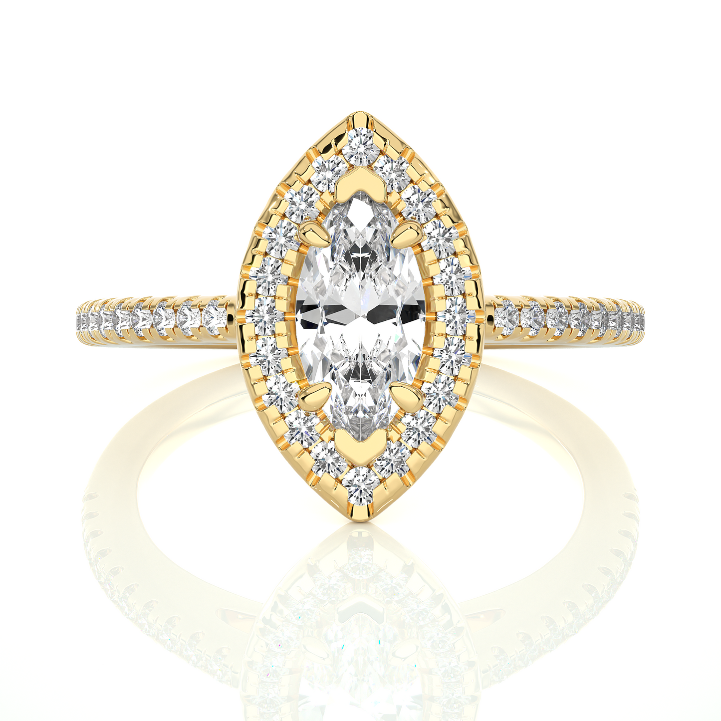 Marquise Halo Moissanite Lab Diamond Vermeil Ring