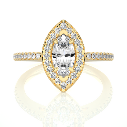 Marquise Halo Moissanite Lab Diamond Vermeil Ring