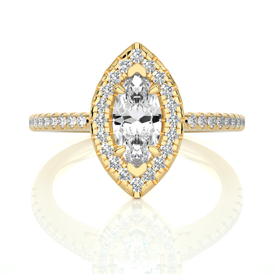 Marquise Halo Moissanite Lab Diamond Vermeil Ring