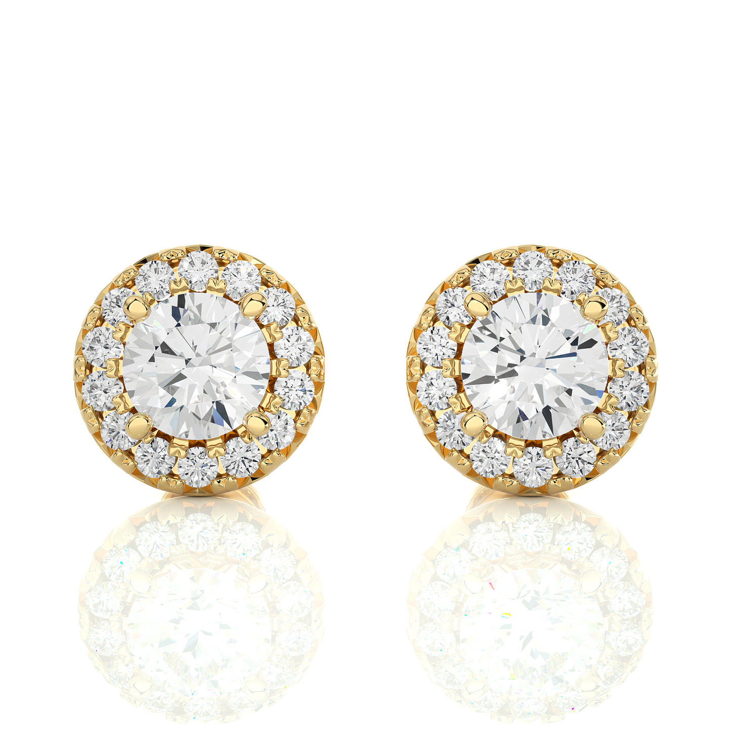 Vermeil Round Halo Moissanite Lab Diamond Stud Earrings