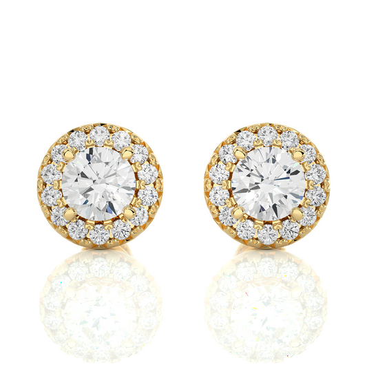 Vermeil Round Halo Moissanite Lab Diamond Stud Earrings