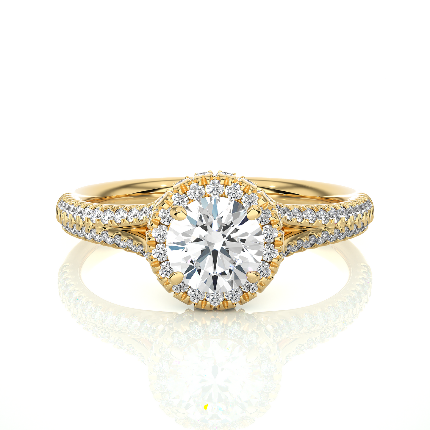 Luxury Split Shank Halo Moissanite Lab Diamond Vermeil Ring
