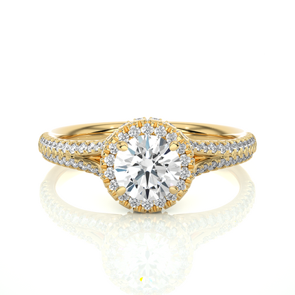 Luxury Split Shank Halo Moissanite Lab Diamond Vermeil Ring