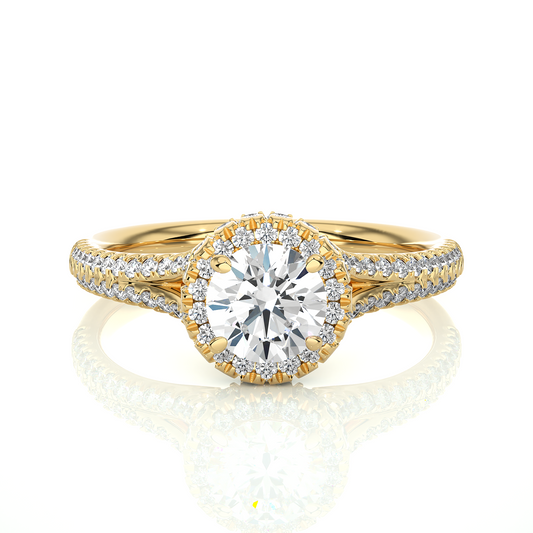 Luxury Split Shank Halo Moissanite Lab Diamond Vermeil Ring