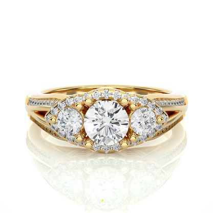 Luxury Three Stone Halo Lab & Moissanite Diamond Ring