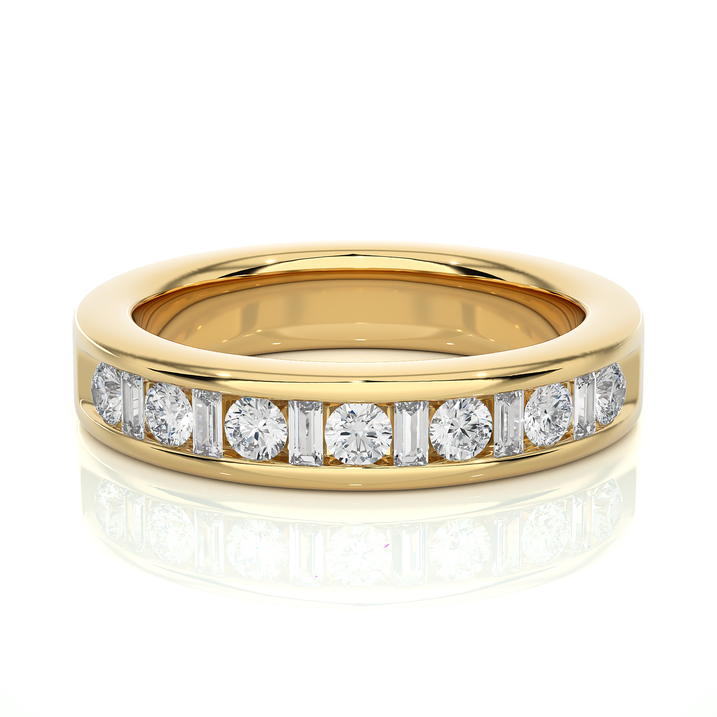 Baguette Round Diamond Moissanite Vermeil Wedding Band Ring