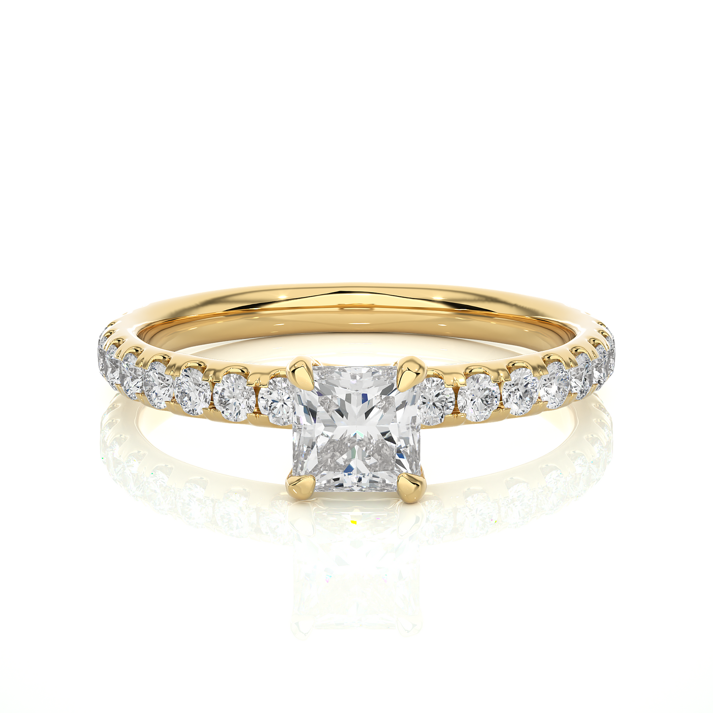 Princess Cut Lab & Moissanite Diamond Pavé Engagement Ring