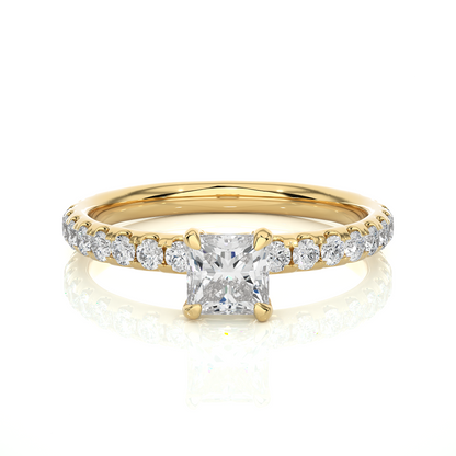Princess Cut Lab & Moissanite Diamond Pavé Engagement Ring