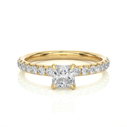 Princess Cut Lab & Moissanite Diamond Pavé Engagement Ring