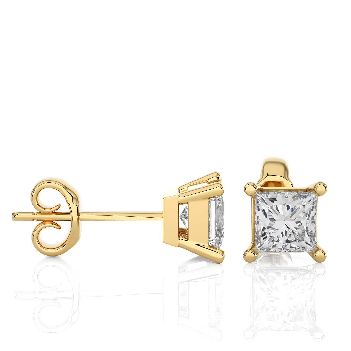 Vermeil Princess Cut Moissanite Lab Diamond Stud Earrings