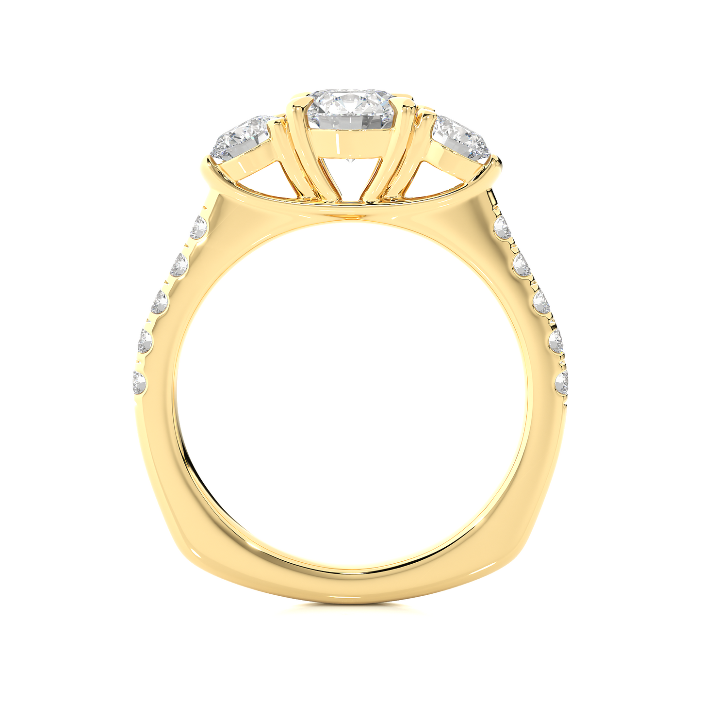 Round Lab Diamond Three Stone Engagement RIng