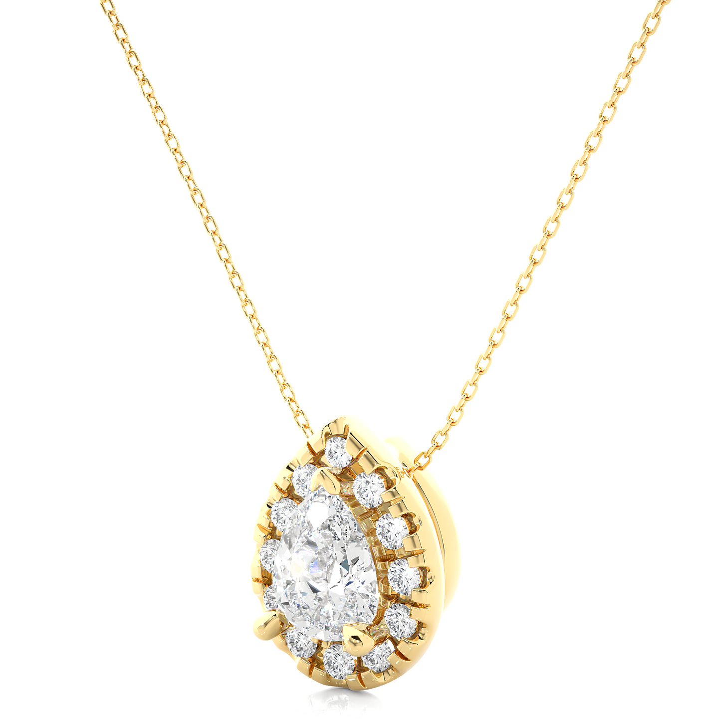 Pear Cut Lab Diamond Halo Pendant Necklace