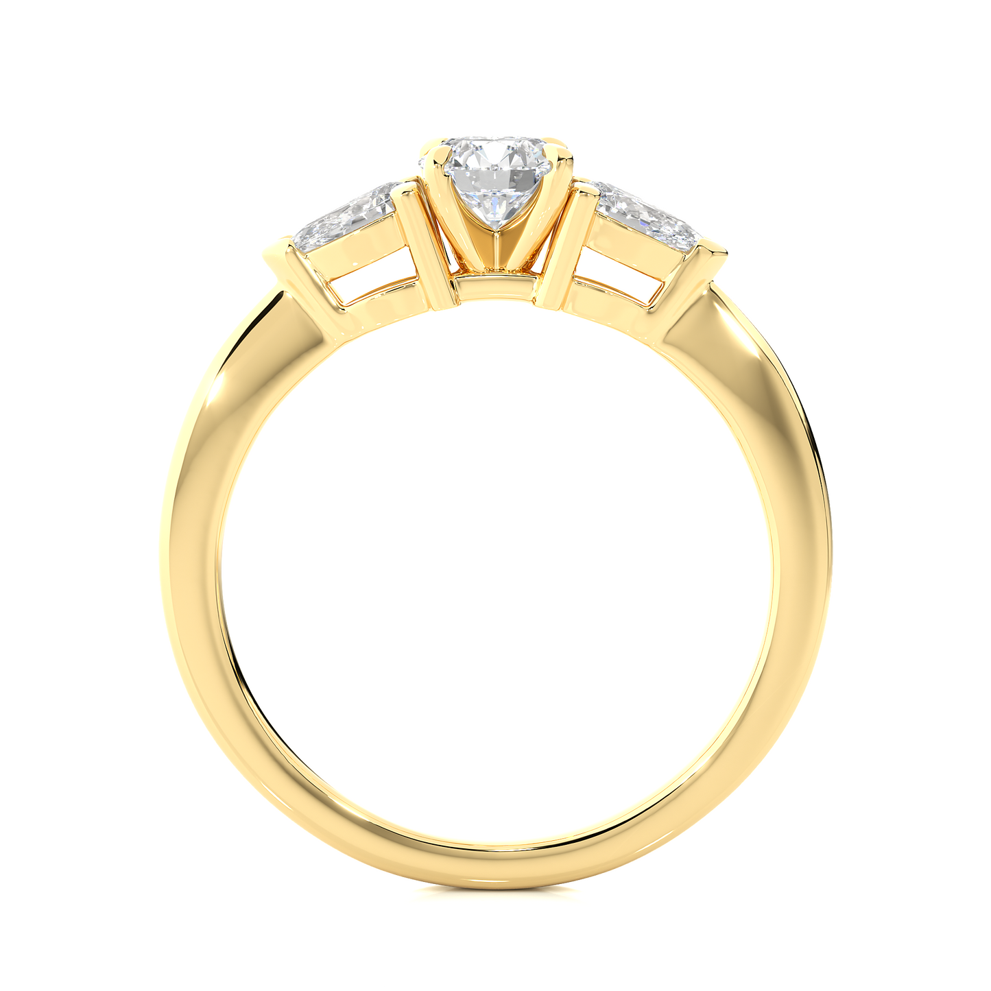 Three Stone Round Lab & Moissanite Diamond Engagement Ring With Pear Side Stones