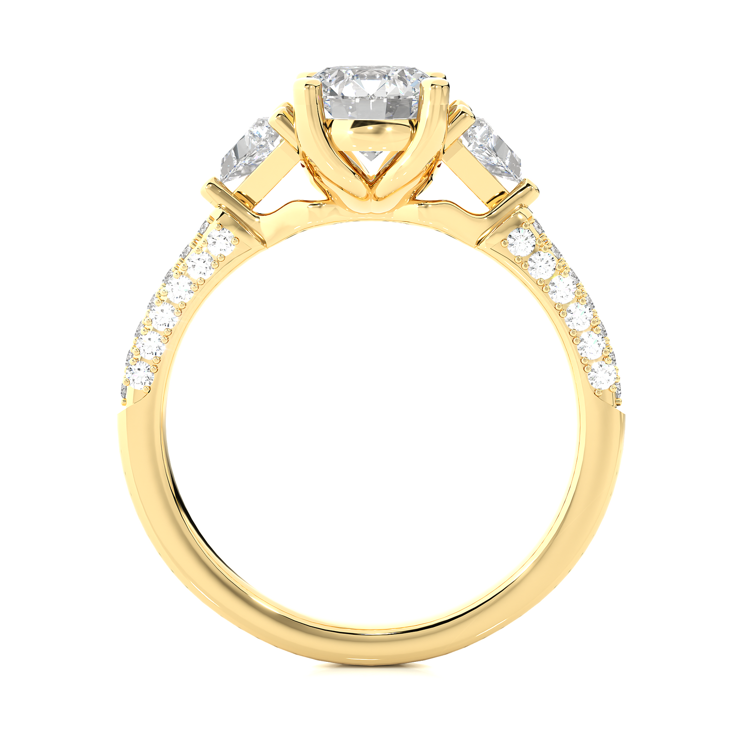 Three Stone Lab Diamond Engagement Ring With Trillion Side Stones